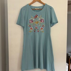 Light Blue Embroidered Short Sleeve Women's Dress